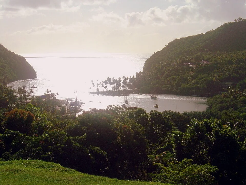 Marigot Bay and its palm-lined harbour entrance