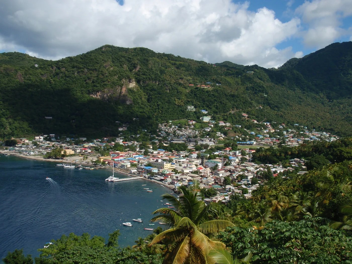 Soufrière town and its bay seen from an elevated viewpoint